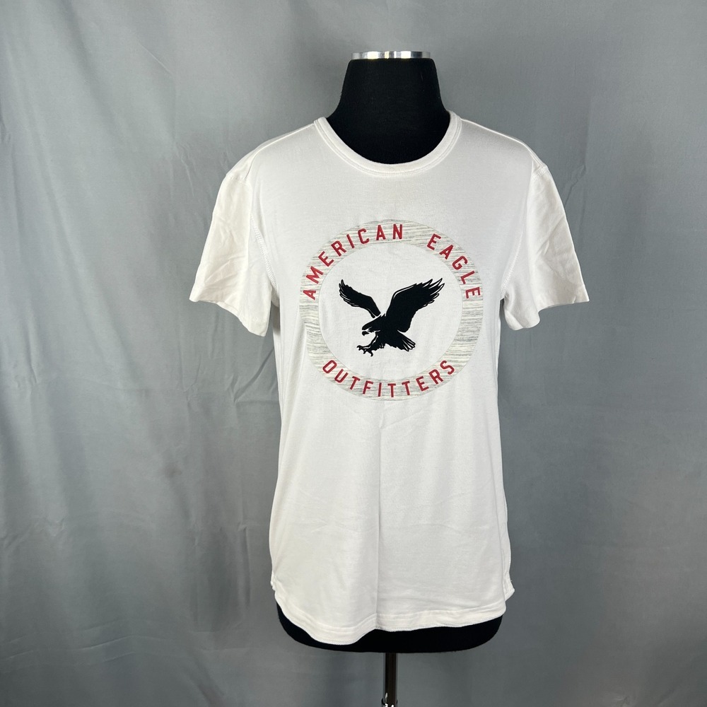 American Eagle Outfitters Active Flex T Shirt Womens XS White Logo Curved Hem